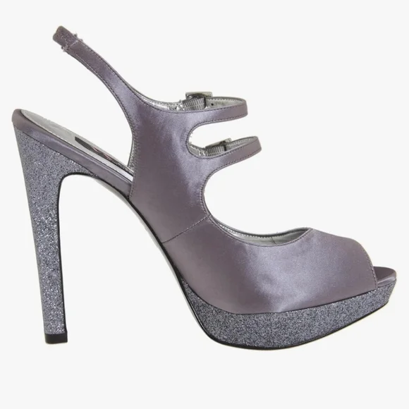 Nina Silver Metallic Satin Sandals Heels Sz 6.5 - Picture 2 of 15